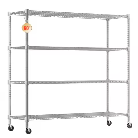 4-Tier Heavy Duty Metal Shelves with Wheels - 2400LBS Commercial Adjustable Shelves for Garage, Pant