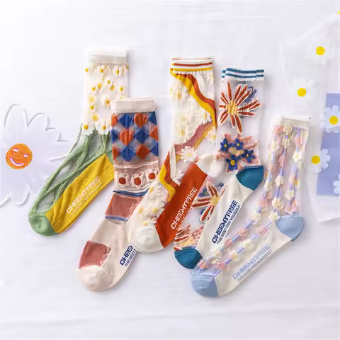 Chic Summer Ladies Mid-Tube Lace Splicing Cotton Mesh Breathable Thin Glass Silk Crystal Little Flow