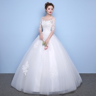 Gaun Pengantin Pernikahan Bahu Lengan Panjang Lace Dress Putih Wedding/ gaun wedding muslim