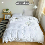 Bộ 5 món vỏ chăn drap gối cotton lụa 3F sọc 3 phân Ánh Sao 1m6x2m/1m8x2m - cho khách sạn homestay