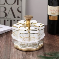Marble Rotating Spice Rack Aesthetic Rotating Spice Rack with 6 Glass Jars and Gold Lid