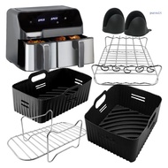 【SUIT*】 Silicone Air Fryers Liner with Heat Resistant Mitts Air Fryers Liner Reusable Air Fryers Accessory Silicone Baki