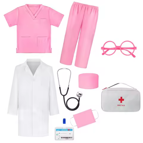 Carnival Cosplay Girl Boy Doctor Role Play Dress Up Set Doctor Scrubs Medical Kit Accessories 2-6Y