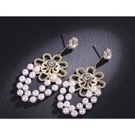 KR-575 Korean Earrings S925 Silver Stem Gold Accessories Flower Studs Sapphire Hanging Flowers In Th