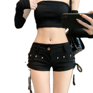 Quần Short Denim Cạp Thấp Gợi Cảm Y2K Retro Nightclub American Hot Bé Gái Quần Short Denim Siêu Ngắn