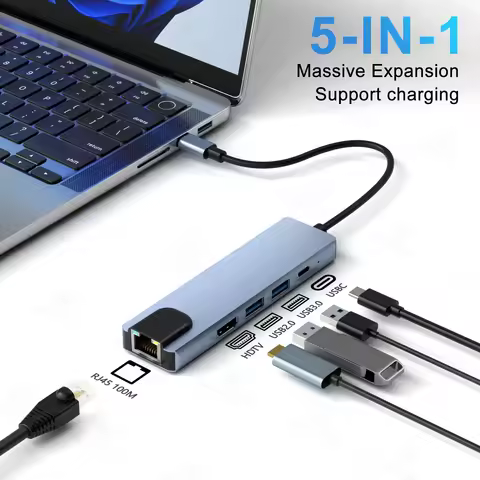 5 in 1 USB C HUB 100M RJ45 Ethernet Adapter 4K Type C 3.1 to USB 3.0 USB2.0 PD 100W for MacBook Huaw