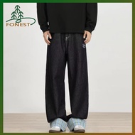 American Style Plaid Patchwork Cuffed Jeans for Men, Wide-Leg Straight Loose High-End Couple's Pants