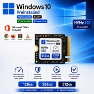 Windows 10 Pro NVMe SSD M.2 2230 | Preinstalled & Activated | Microsoft Office Included | 128GB 256G