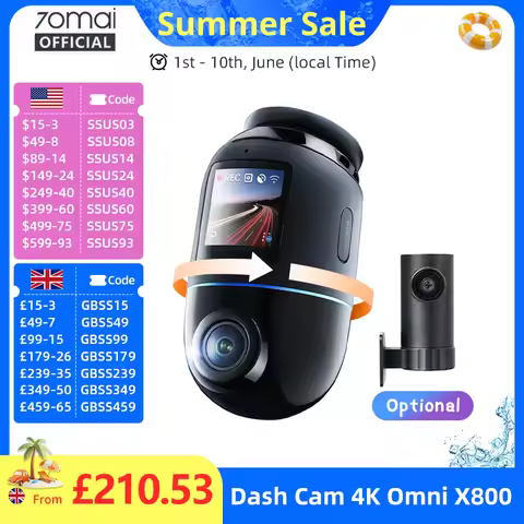 Global Version 70mai Dash Cam 4K Omni X800 360° Rotating Dual-Channel HDR Supported 4G Compatible Su