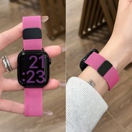 適用Apple Watch S10新款 米蘭尼斯磁吸錶帶 iWatch 運動透氣金屬錶帶- ★New（玫紅黑扣） （10代42mm）38/40/41通用