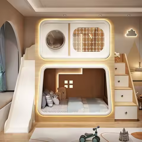 Children's bed High and low bed Siblings do not disturb beds Tree house Space capsule Upper and lowe