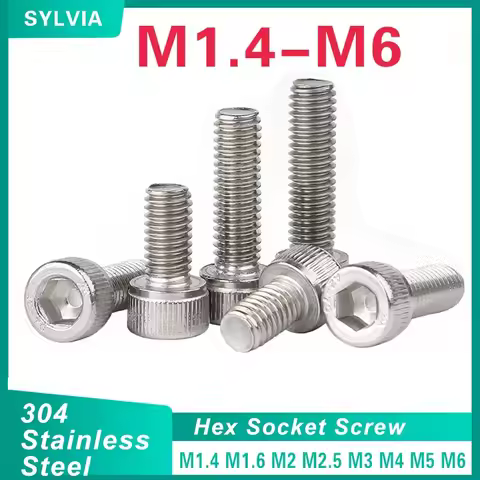 10-100pcs M1.4 M1.6 M2 M3 M4 M5 M6 304 A2-70 Stainless Steel Din912 Hexagon Hex Socket Cap Allen Hea