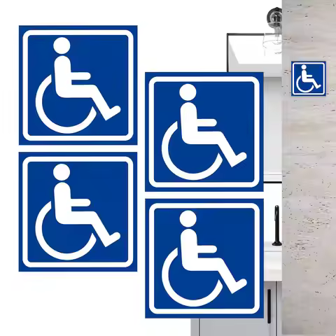 4PCS Disabled Parking Sign Stickers 4.72x4.72 Inch Waterproof Reflective Decals Self-Adhesive & Dura