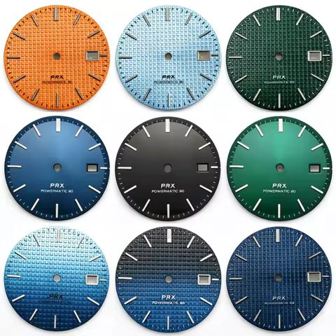31.8mm Waffle Grid Texture Watch Dial C3 Green Luminuos No logo For Seiko Tissot PRX NH35 4R35 Autom