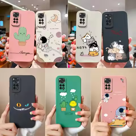 For Xiaomi Redmi Note 11 Note 11S 4G 5G Case Cute Astronaut Cat Silicone Liquid Shockproof For Redmi