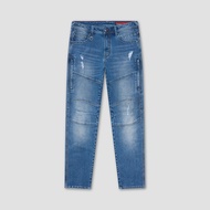 DAVIE JONES [BE FEARLESS] กางเกงยีนส์ผู้ชาย Skinny Tapered Fit Jeans สีฟ้า CO0088