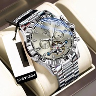 POEDAGAR Luxury Business Tourbillon Calendar 3ATM Waterproof Hollow Mechanical Watch+box