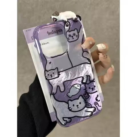 Purple Line Lazy Cat Cartoon Dazzle Lustre Lining Phone Case for OPPO A5 Pro A80 A60 A40 A79 A78 A58