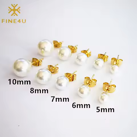 FINE4U E214 Pearl Earrings for Women 5-10mm Freshwater Cultured Pearl Stud Earrings
