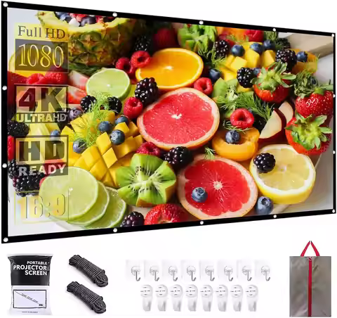 120 Inch Portable Projector Screen for Outdoor Indoor Movies, 16:9 Foldable Wrinkle-Free with 1.1 Ga