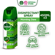 Bundle of 3 Dettol Antibacterial Disinfectant Spray Morning Dew 450ML