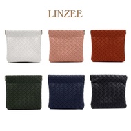 LINZEE Storage Bag Woven Coin Purse BV Style Wallet Automatic Metal Switch Lipstick Headphone Bag PU