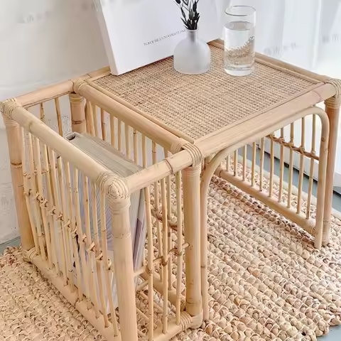 Rattan Design Side Table Antique Japanese Floor Center Coffee Table Minimalist Low Mesa De Centro De