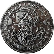 Copy 1921 U.S Hobo Morgan Coin Grim Reaper Lady Death Hood Skull Skeleton Robe Scythe Sword Moon Nig
