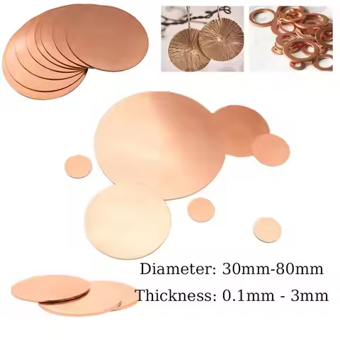 T2 Pure Coppers Round Disc/Plate Thickness 0.1mm to 5mm, Diameter 30mm 31mm 32mm 33mm 34mm 35mm-50mm