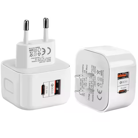 2 Port PD Plug 20W USB Type C QC3.0 Fast Charging Wall Charger Adapter For iPhone 14 13 12 ProMax Ch