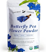 Ancient Choice - Butterfly Pea Flower Powder (4 ounce) | Blue Matcha Tea | Ceremonial (Highest) Grade | Adaptogenic Raw Culinary | Natural Food Coloring | Thai Non-GMO | Vegan