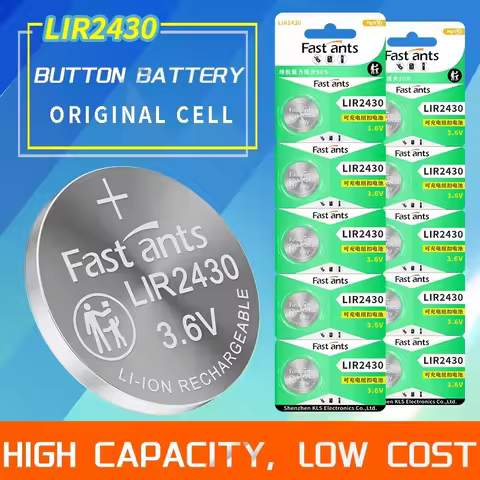LIR2430 Rechargeable 3.6V Lithium Battery and charger High Capacity for Smart Watch Key Fob Electron