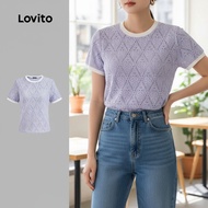 (Fashion_2) Lovito Casual Plain Colorblock Plicated T-Shirt for Women L131ED027