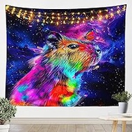 Cartoon Capybara Wall Tapestry Watercolor Animal Wall Hanging for Boys Girls, Psychedelic Galaxy Sta