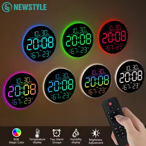 LED Multi-Function RGB Wall Light with Clock Date and Temperature Display Auto DST Timer Alarm Remot