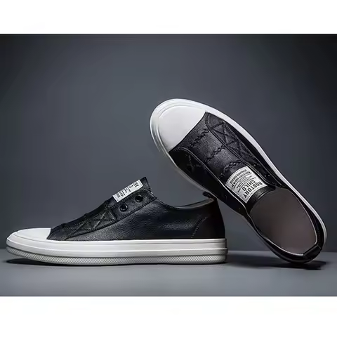 Spring Summer Genuine Leather Black White Shoes Men Casual Shoes Flat Brand Cow Leather Cool Street 