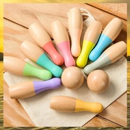 (RPYS) Wooden Bowling Toy Fine Workmanship Safe Use Wooden Kids Indoor Outdoor Bowling Toys Kids Bow