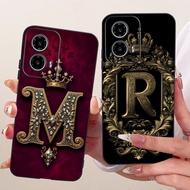 Motorola XT2423-1 Case Motorola Moto G24 Cover Silicone Luxury Crown A-Z Letters 2D Flat Pattern Sof