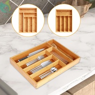 Bamboo Drawer Organizer 5/6 Compartments Bamboo Drawer Box Divided Drawer Silverware Tray Durable Kitchen Drawer Organizer Tray Bamboo Cutlery Tray SHOPQJC5159