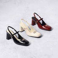 7cm Slingback High Heels Women's Patent Leather Square Toe Cross Straps Korean Style H459 Pixie