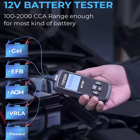 TOPDON BT50 Digital Battery Tester Portable Car Battery Monitor Car Cranking Charging Circut Tester 