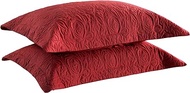 MarCielo 2-Piece Embroidered Pillow Shams, King Decorative Microfiber Pillow Shams Set, King Size (Red)