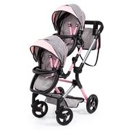 Bayer Design 26233AA Doll's Pram, Twin Doll's Pram, Sibling Pram, Height Adjustable, Foldable, Compa