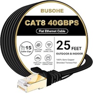 BUSOHE Cat 8 Ethernet Cable 25 FT, High Speed Flat Internet Network Patch Cord, 40Gbps 2000MHz Faste