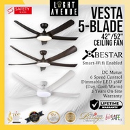 BESTAR Vesta Smart Ceiling Fan with Ultra Bright 36W Dimmable Tri-Colour LED Light 5 Blade 42"/52"