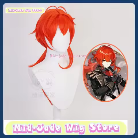 Mid-jade Wig Store Genshin Impact Diluc Dawn Winery Cosplay Wig Anime Game Role-playing Costume Hall