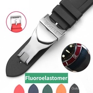 High Quality Fluororubber Watch Strap for Tudor Black Bay 22mm Curve End Silicone Bracelet Waterproof Soft Strap with Logo Folding Buckle Pin Buckle