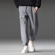 斜紋抽繩束腳褲  男士直筒灰色休閑長褲