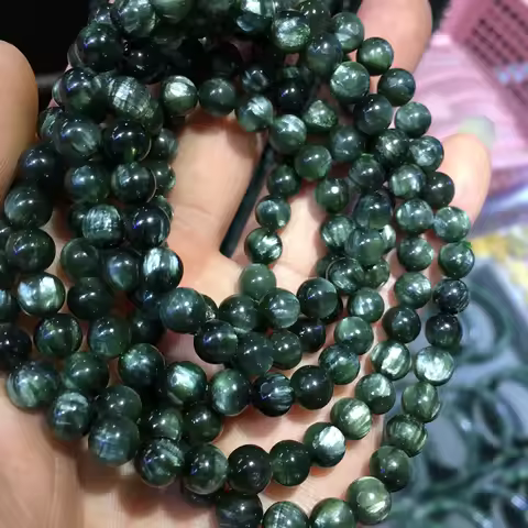 Natural 5A+ Seraphinite bracelet, featuring a dark green dragon scale effect, as a Seraphinite jewel