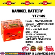 YTZ14S BTZ12S KOYOKO NANOGEL BATTERY ADV750 ST1300 VMAX TMAX XJR1300 FZ1 MAXSYM 400I 1050 ADVENTURE 